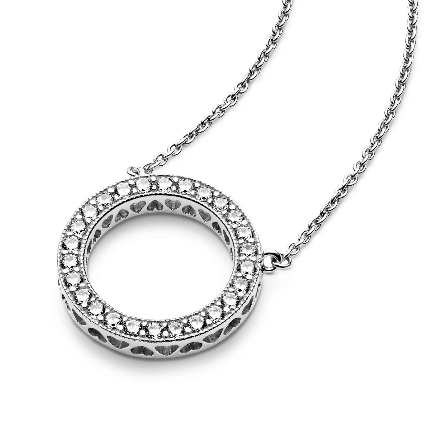 Pandora Signature - PANDORA logo reversible silver collier with clear cubic zirconia