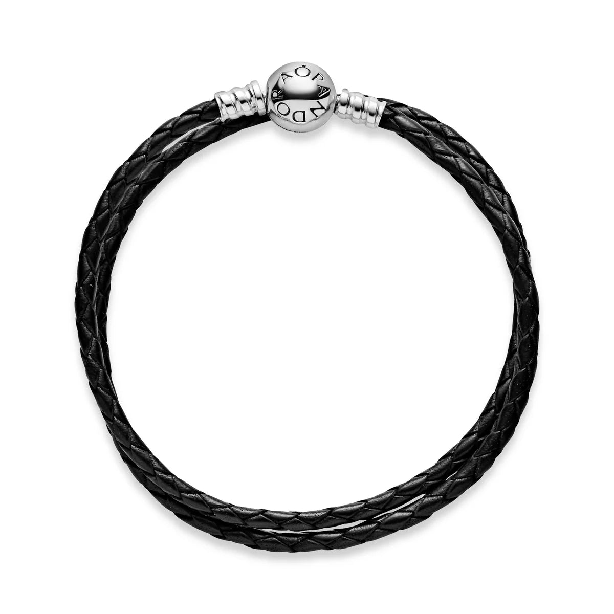 Pandora Moments - Silver leather bracelet, double, black