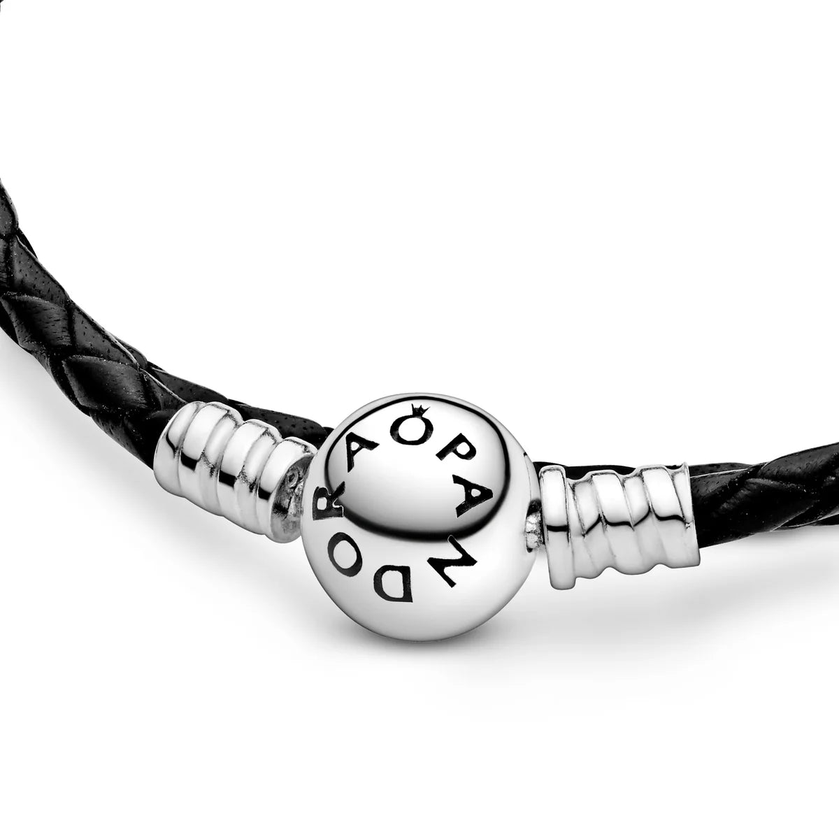 Pandora Moments - Silver leather bracelet, double, black