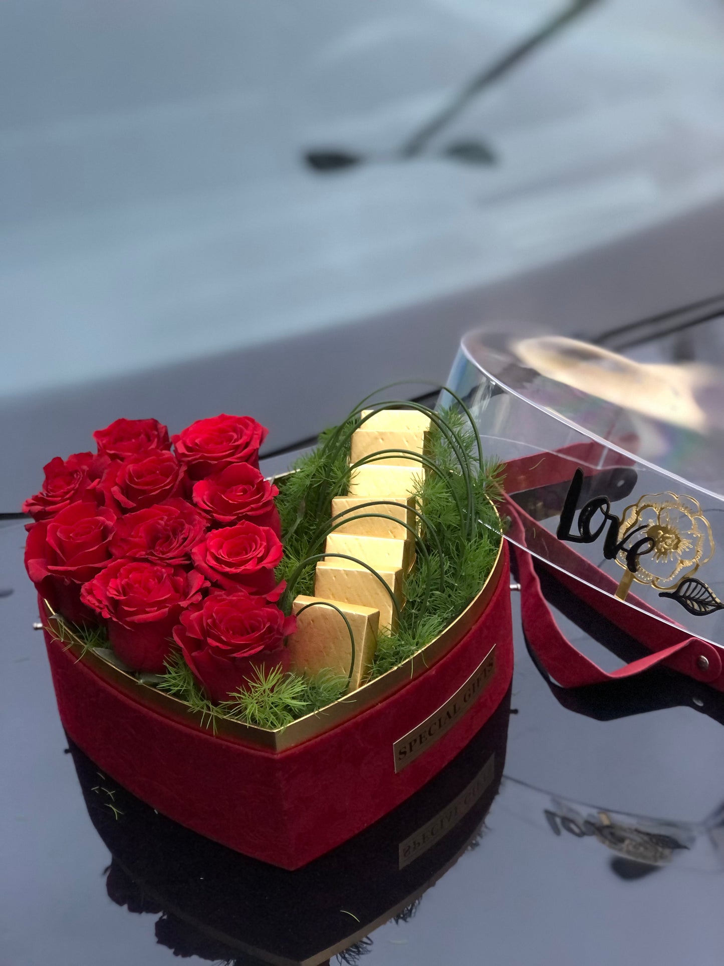 Luxurious Red Heart Box with Chocolates