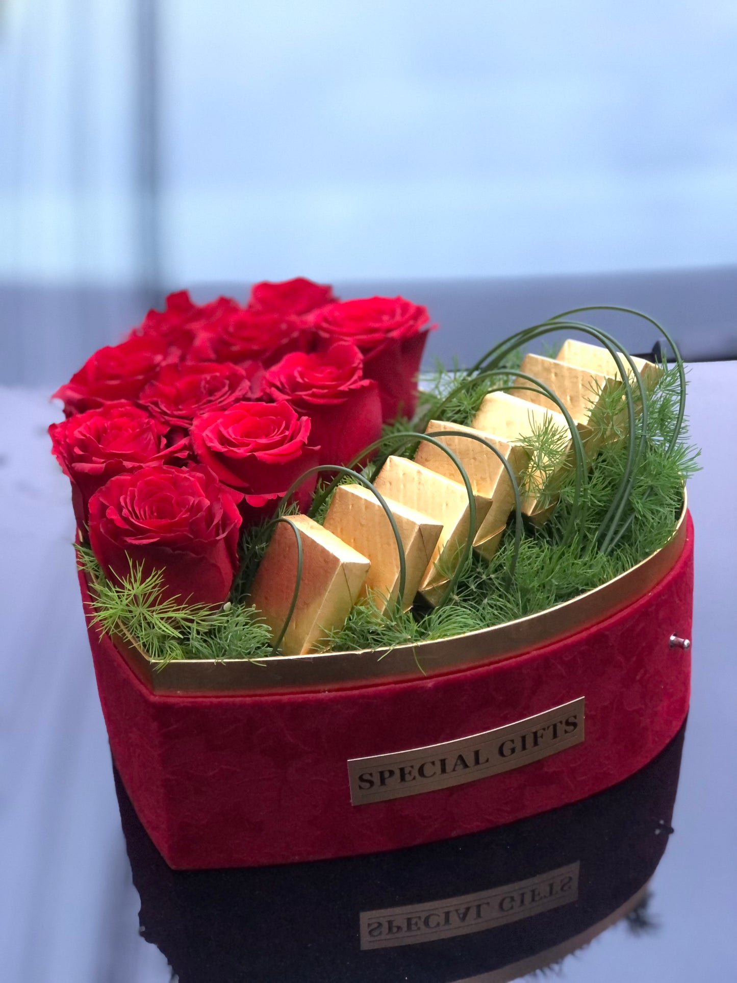 Luxurious Red Heart Box with Chocolates