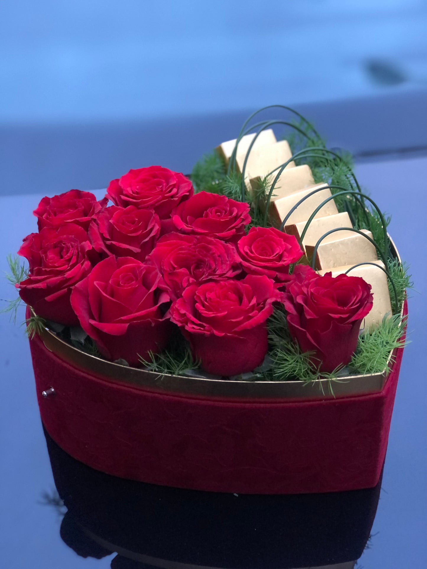 Luxurious Red Heart Box with Chocolates