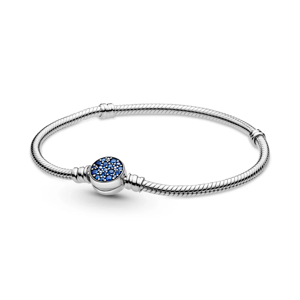 Pandora Moments - Pandora Moments Sparkling Blue Disc Clasp Snake Chain Bracelet