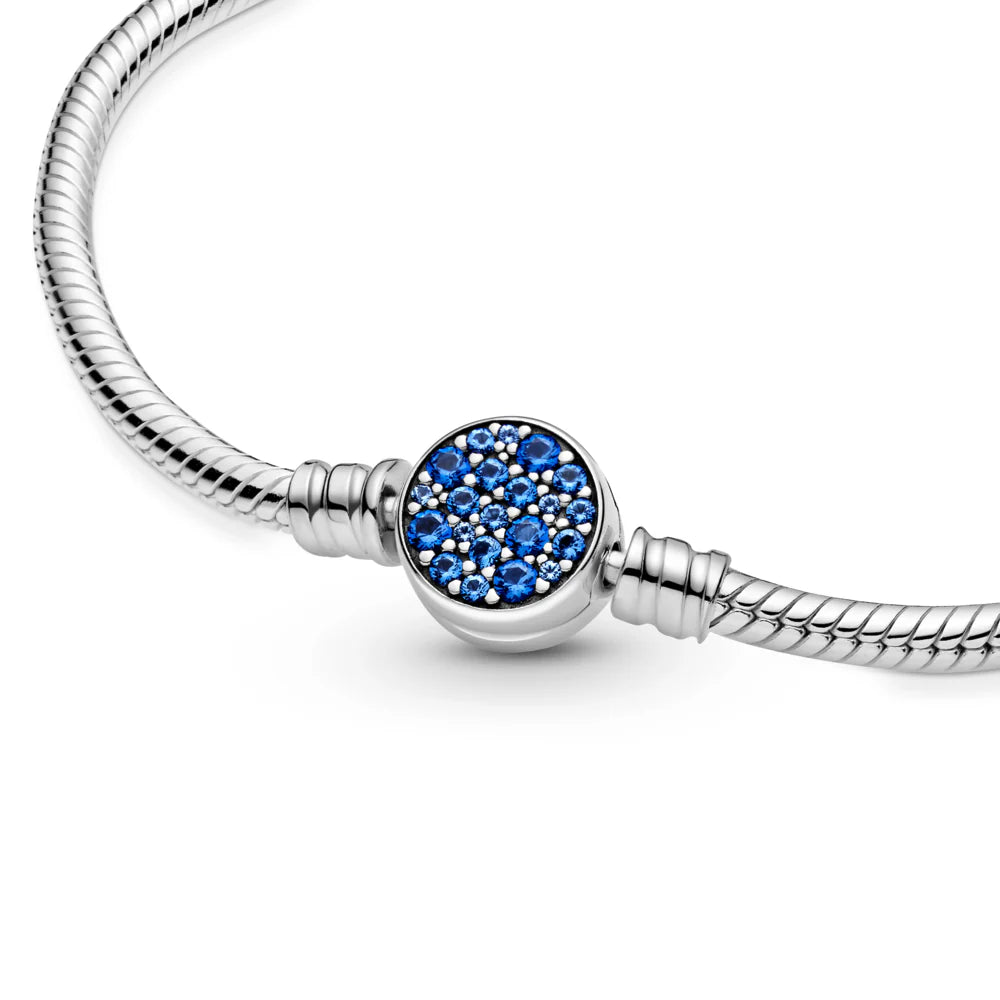 Pandora Moments - Pandora Moments Sparkling Blue Disc Clasp Snake Chain Bracelet